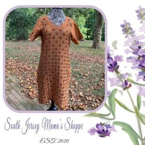 Vintage 1960s Sz 16/18 Indian Kurta Orange And Gold Bead & Sequin Mandala (C69)